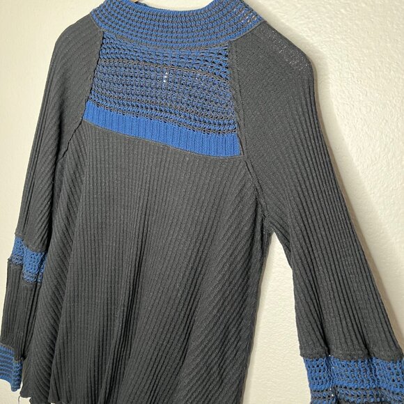 Free People Black Blue Snow Day Knit Thermal Top Medium - Picture 3 of 10